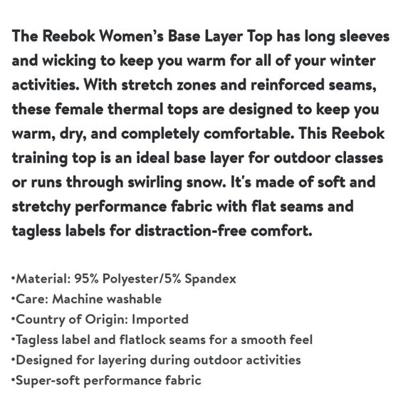 Reebok Women's Base Layer Top, 1 Pack, Size S - Picture 6 of 6